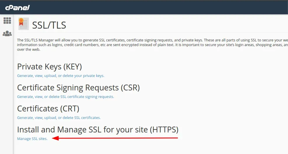 Chọn Manage SSL Sites