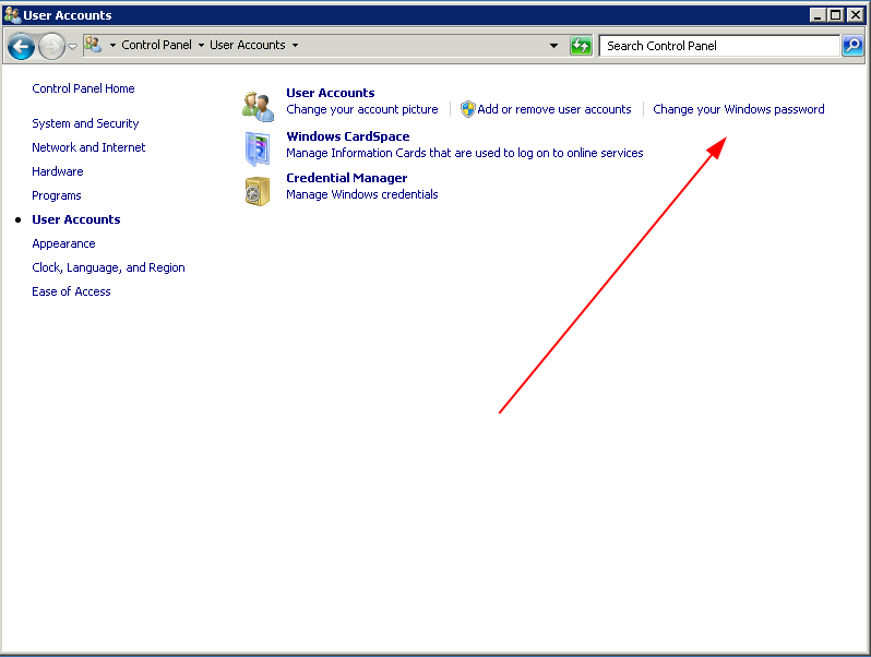Bước 3: Click chọn Change Your Windows Password
