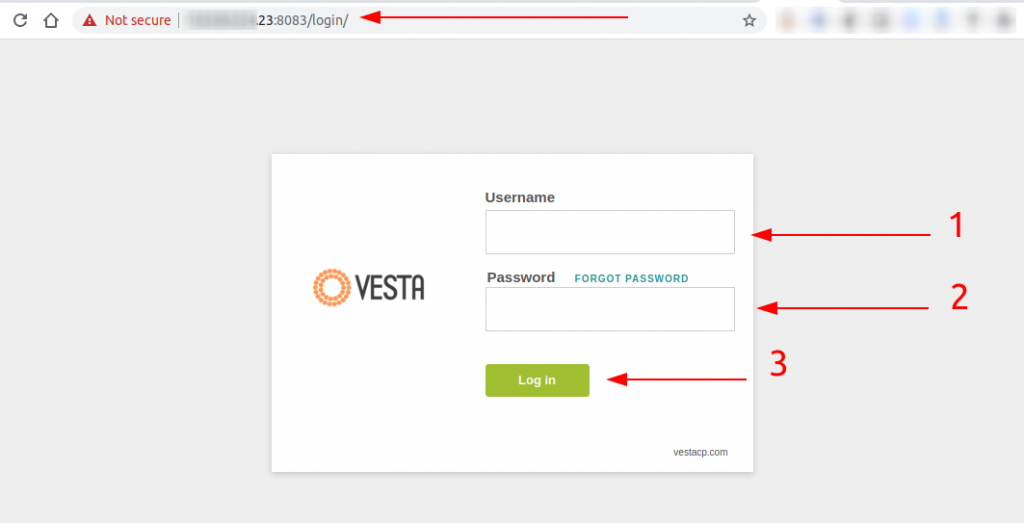 Đăng nhập để tạo WordPress website trên VestaCP