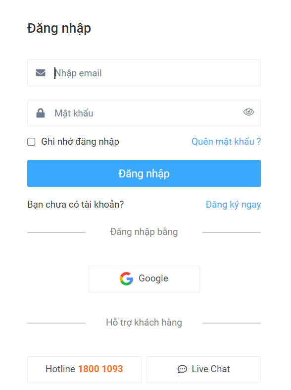 Nhập tài khoản password đã được cung cấp trong mail