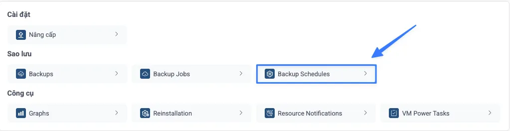 Chọn Backup Schedules tại mục sao lưu
