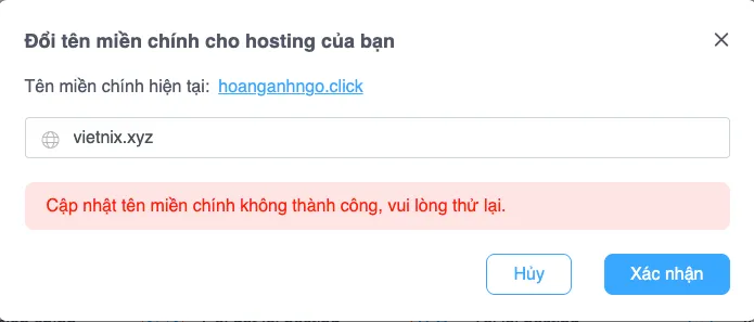 Lỗi Tên miền đã tồn tại hoặc không hợp lệ