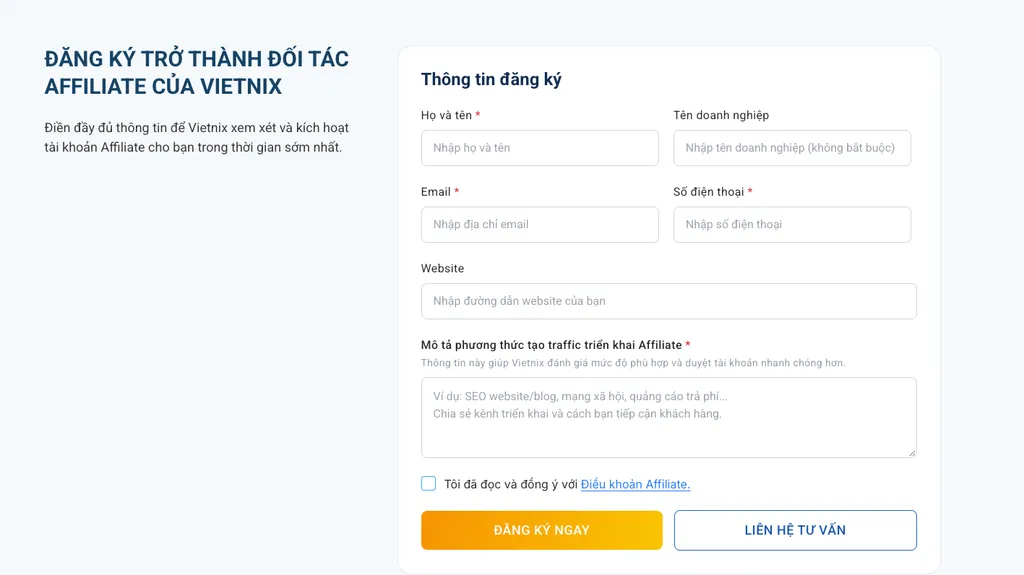 Đăng ký Affiliate Vietnix
