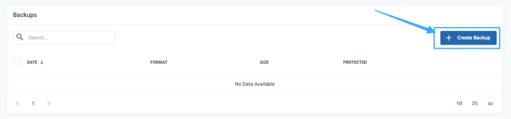 Chọn Create Backup