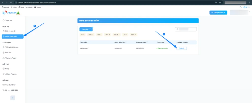 Truy cập quản lý tên miền