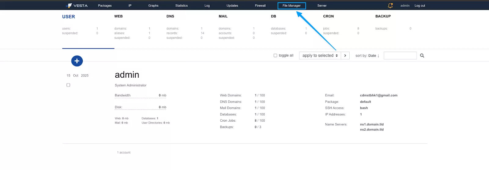 Kết quả hiển thị File Manager 