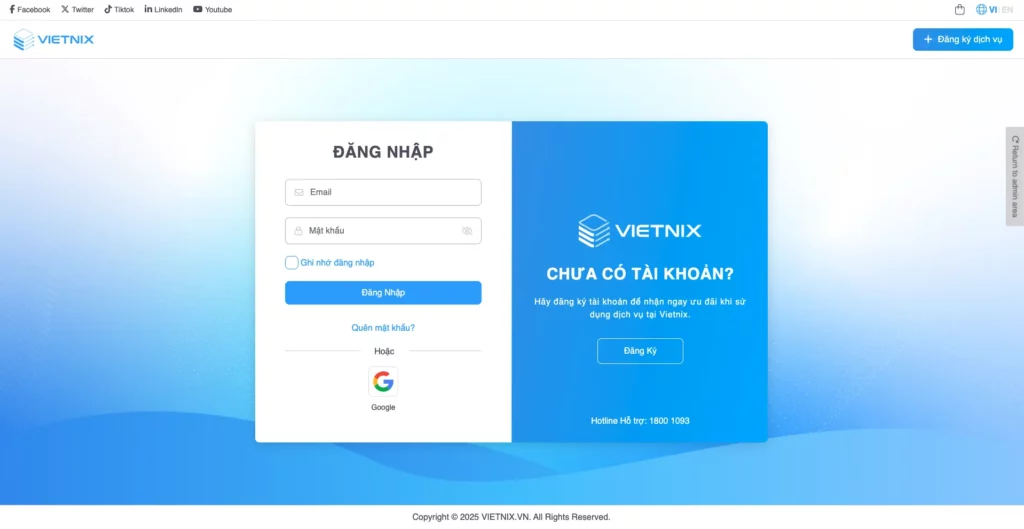 Đăng nhập vào Portal Vietnix