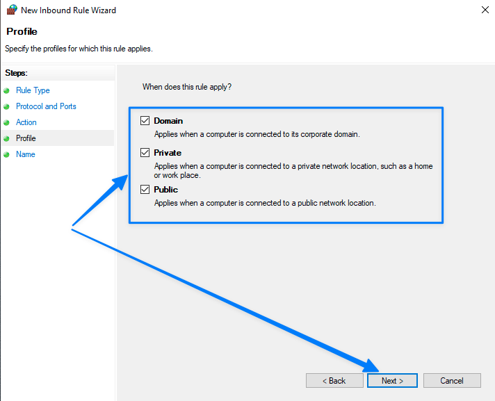 Chọn phạm vi áp dụng cho Rule