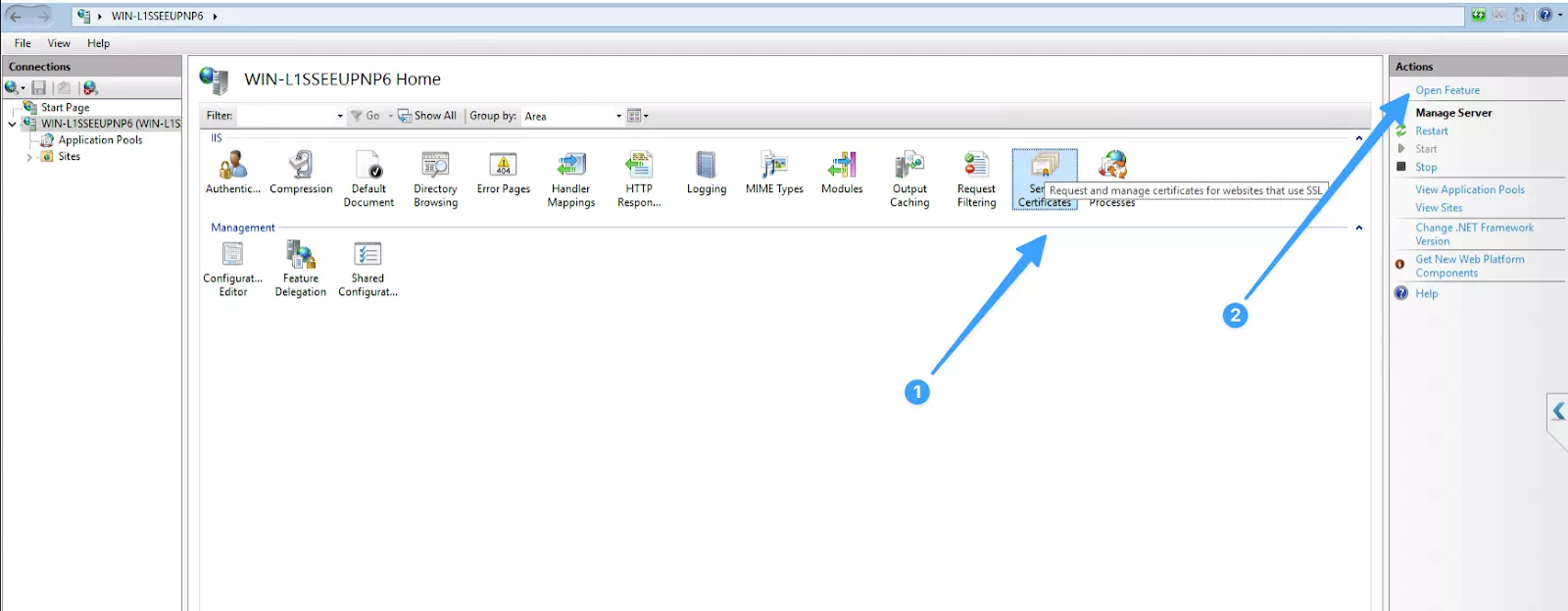 Mở Server Certificates 