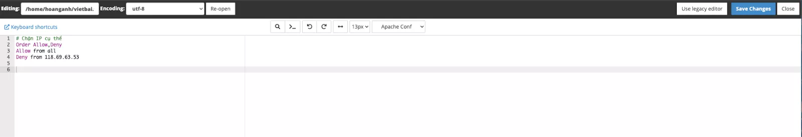 Thêm quy tắc chặn IP cụ thể 