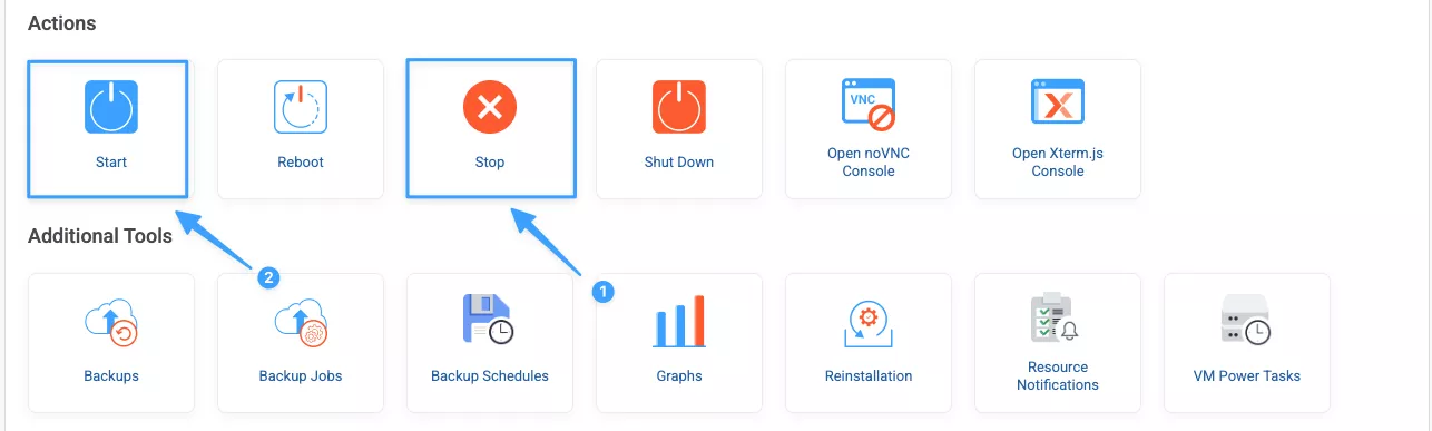 Nhấn Stop và Start