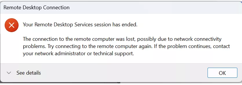 Lỗi Your Remote Desktop Services session has ended