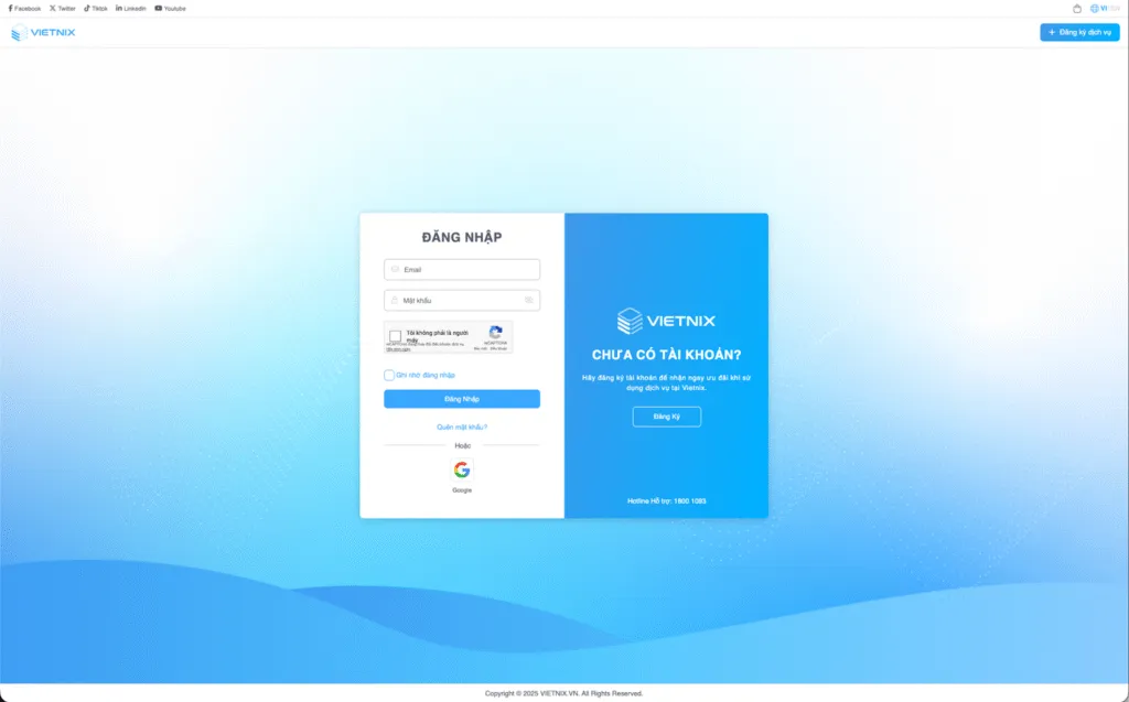 Đăng nhập vào Portal Vietnix