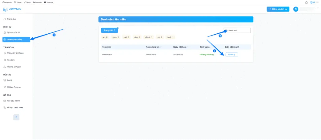 Truy cập quản lý tên miền