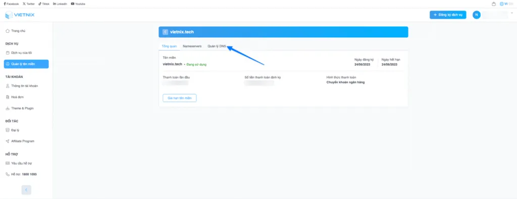 Chọn Quản lý DNS
