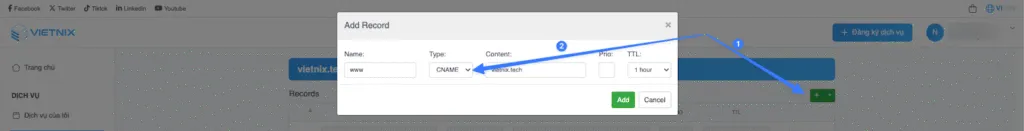 Thêm bản ghi CNAME