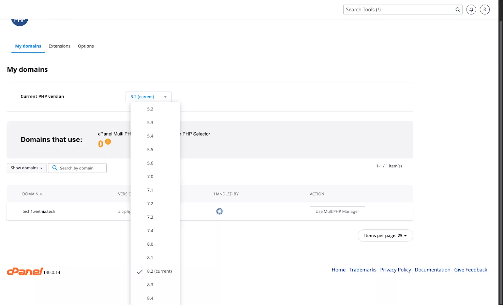 Chọn phiên bản PHP phù hợp