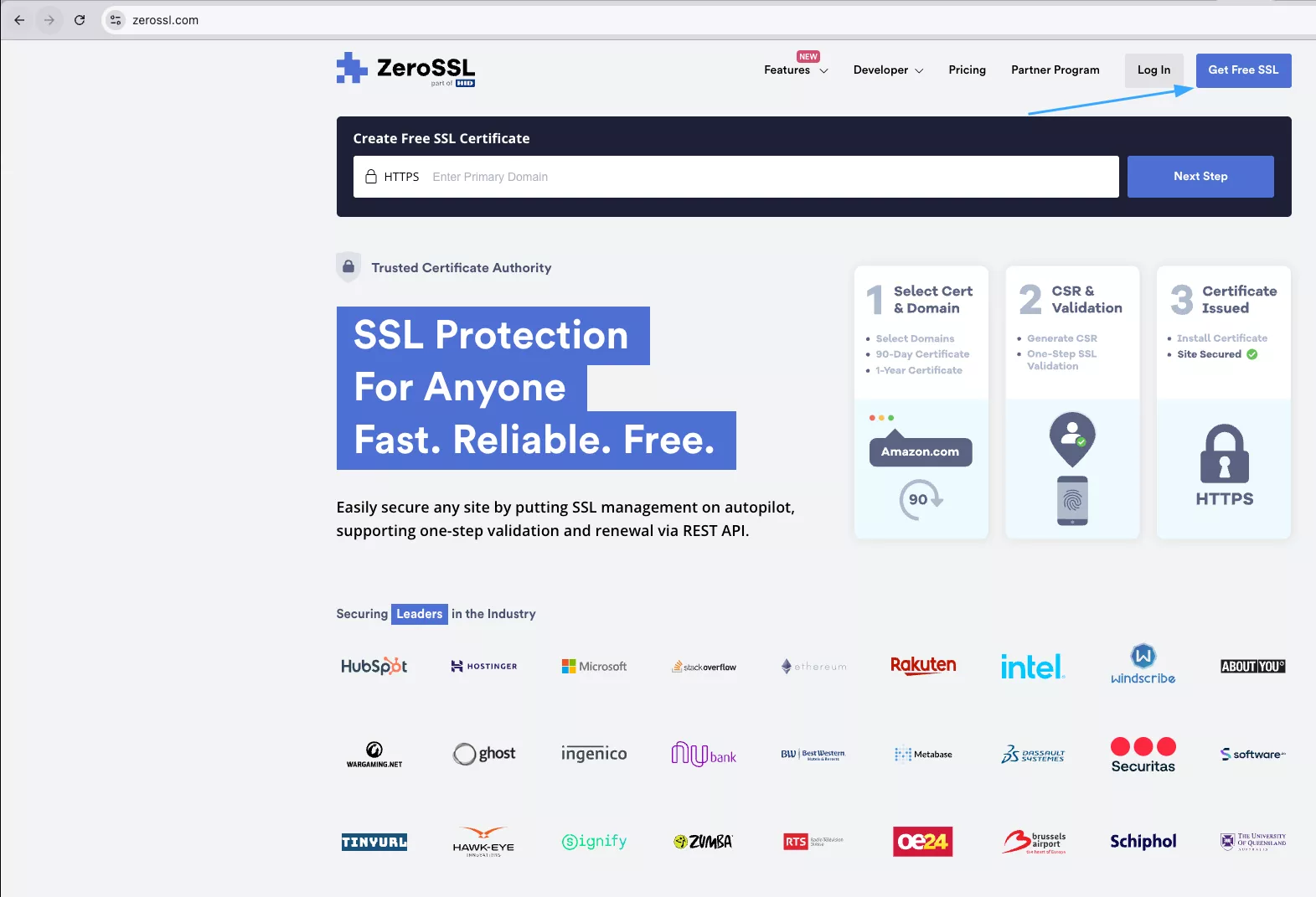 Nhấn chọn Get Free SSL  