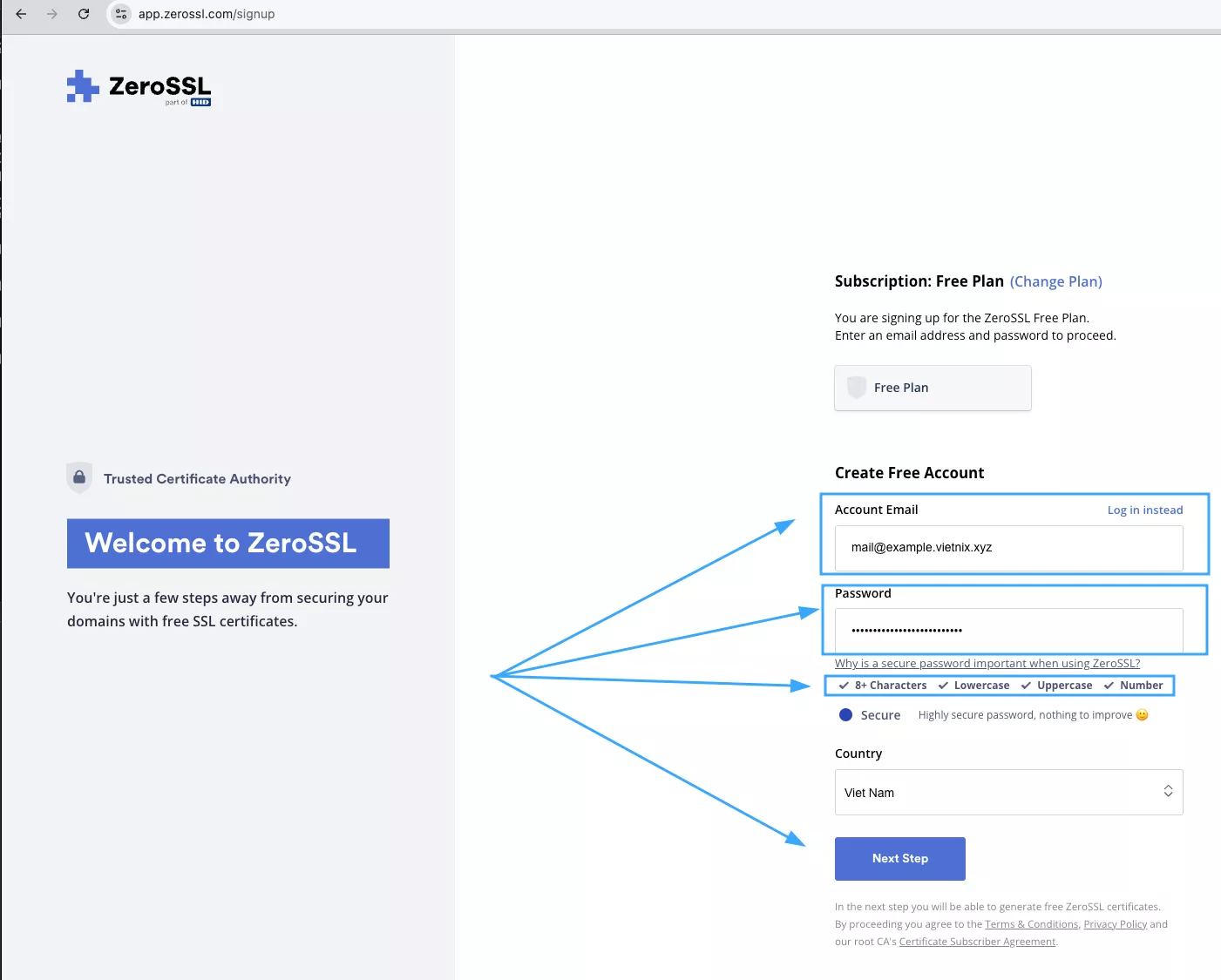 Điền thông tin cần thiết  