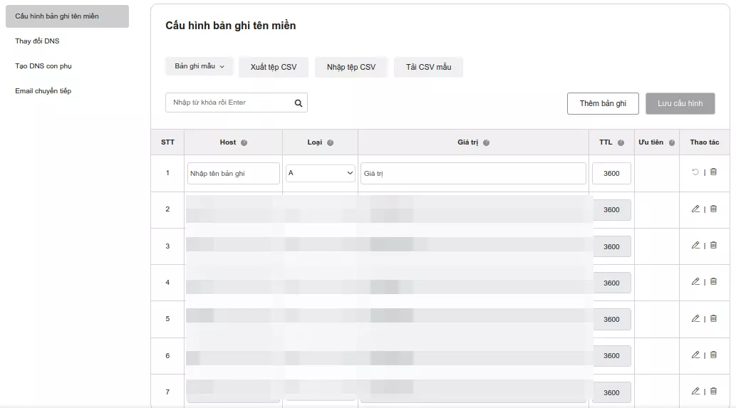 Thêm hoặc chỉnh sửa bản ghi DNS