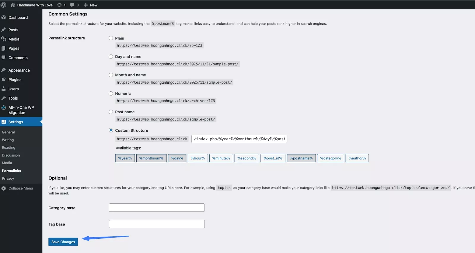 Nhấn chọn Save Changes 