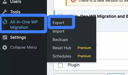 Chọn tùy chọn Export 
