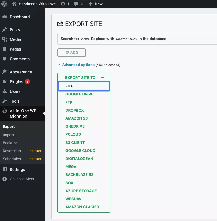 Click Export To chọn File 