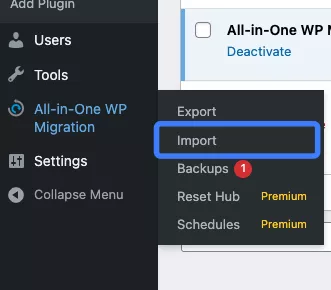 Lựa chọn tùy chọn Import 