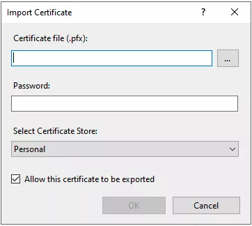 Điền thông tin file .PFX  