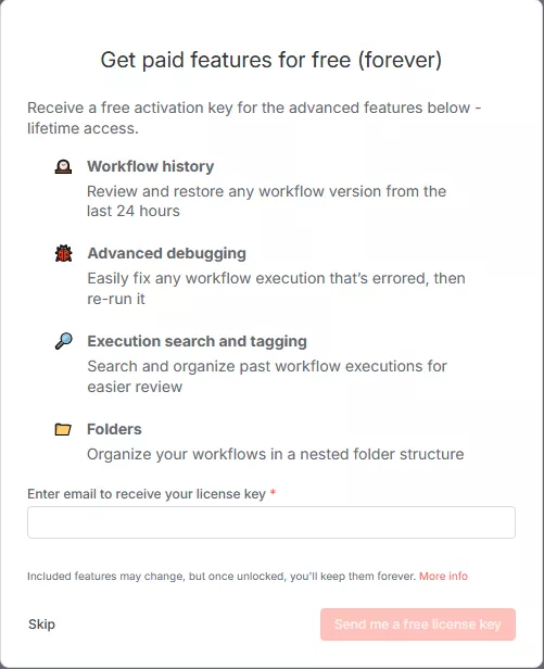 Chọn Skip để bỏ qua các tính năng trả phí