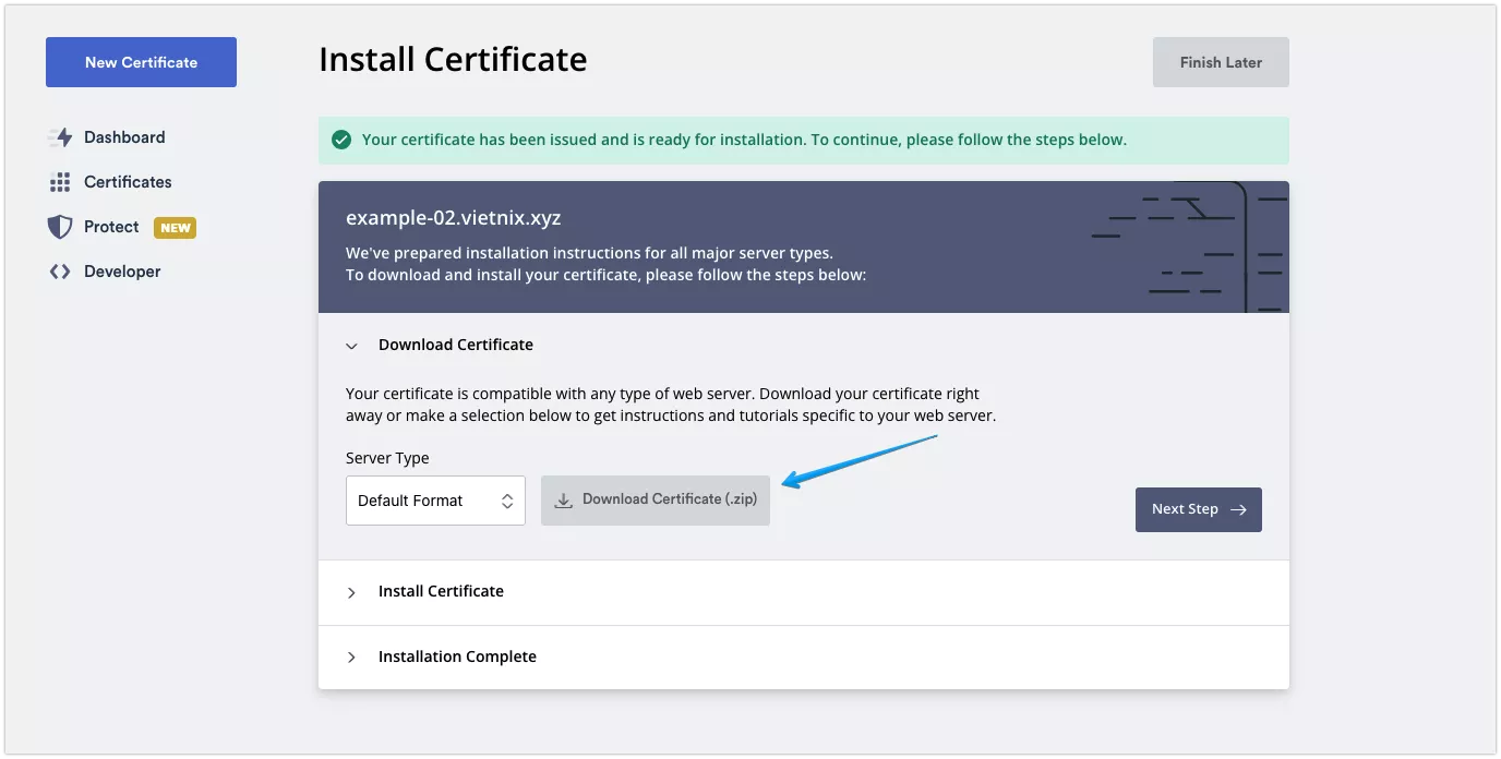 Download Certificate (.zip) 