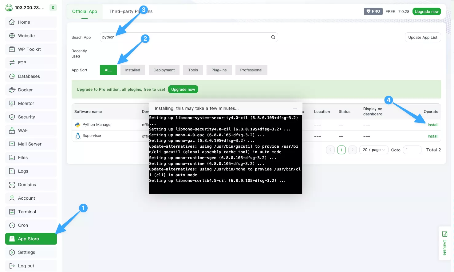 Cài đặt plugin Python Manager 