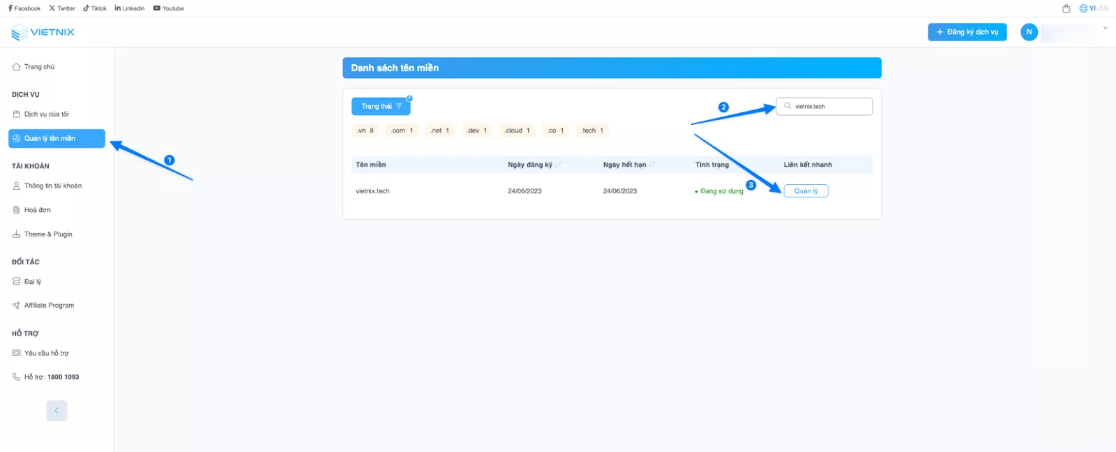 Truy cập quản lý tên miền