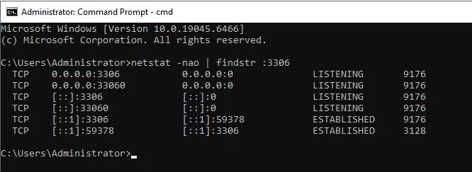 Kiểm tra port 3306 trên Windows