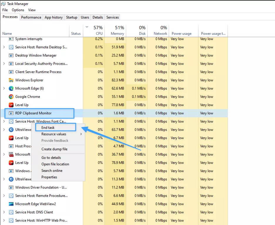 Tắt tiến trình RDP Clipboard Monitor