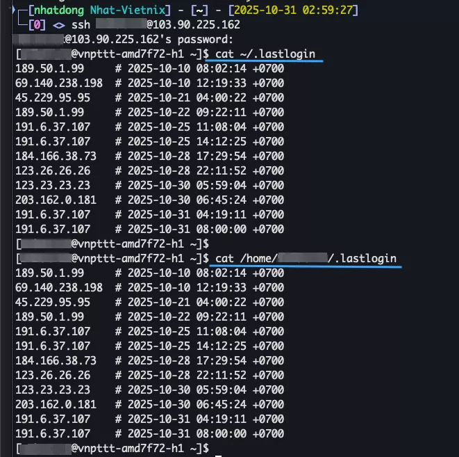 Kiểm tra thông qua kết nối SSH vào hosting 