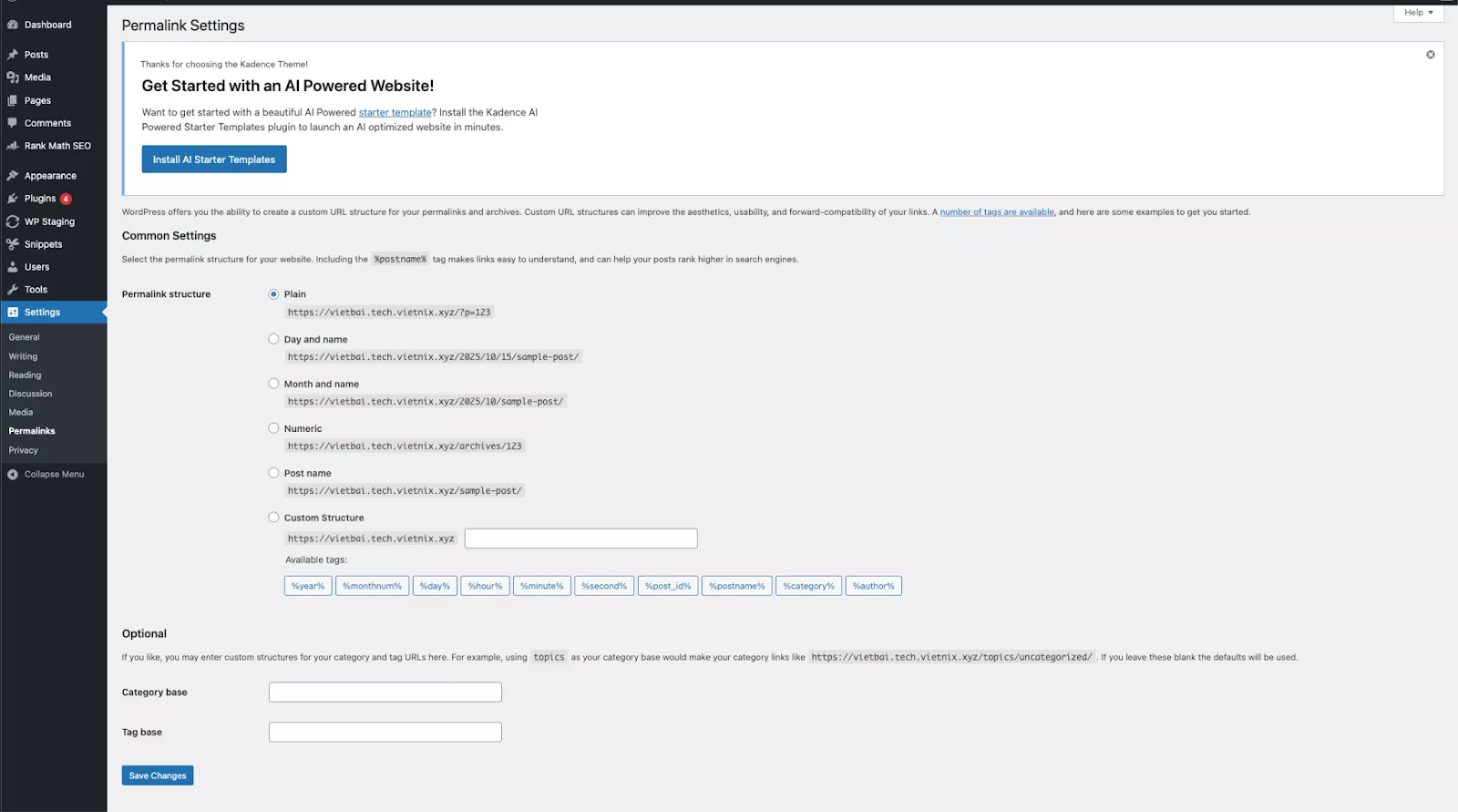 Truy cập vào Permalinks trong mục Cài đặt 