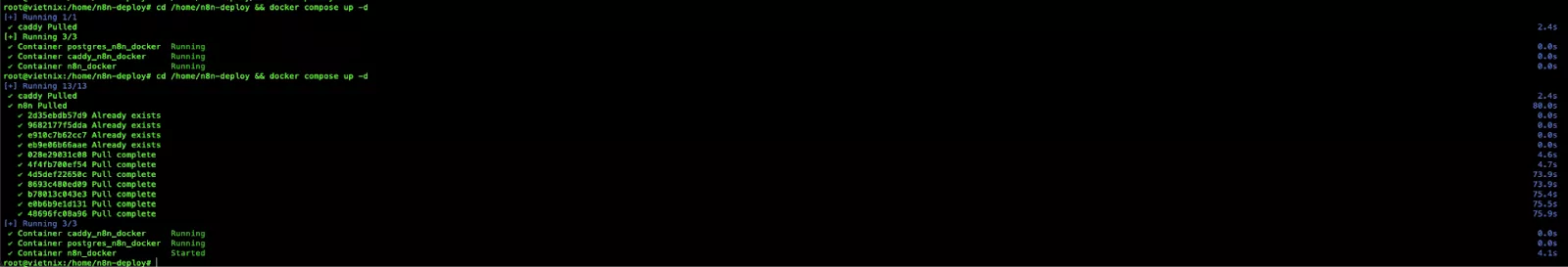 Thực hiện up lại các container 