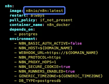 Sửa lại tag image thành n8nio/n8n:latest