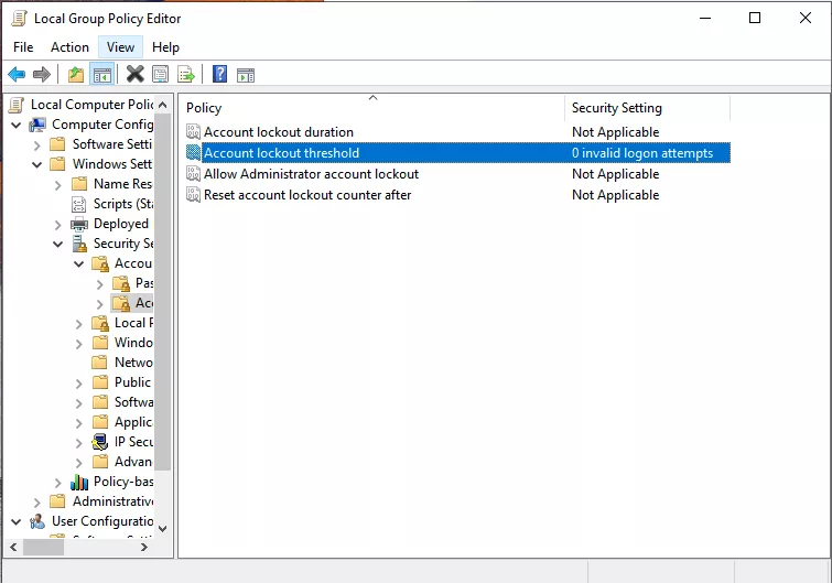 Điều hướng đến mục Account Lockout Policy