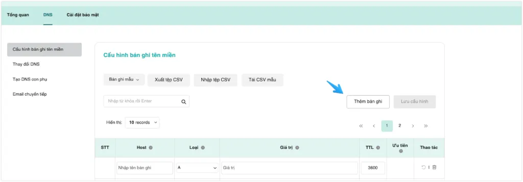 Nhấn Thêm bản ghi