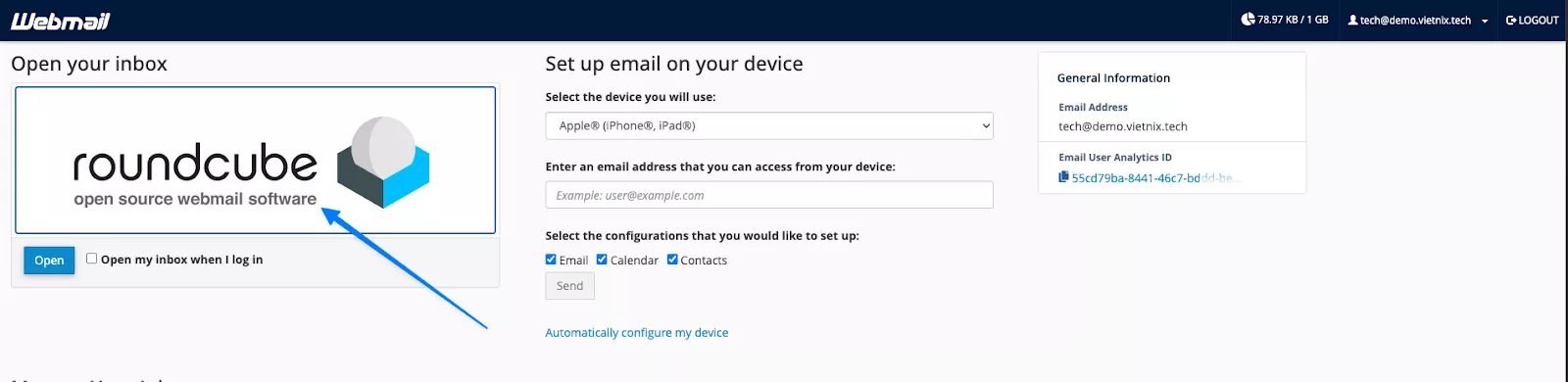 Đăng nhập vào Webmail Roundcube