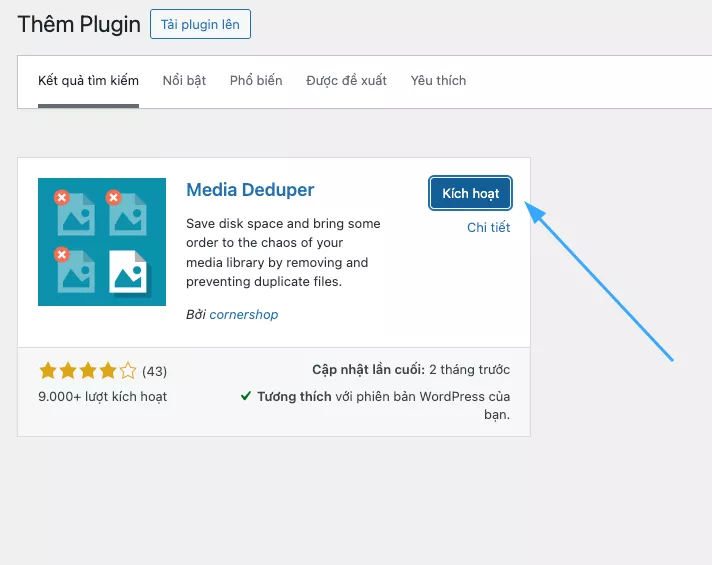 Kích hoạt plugin Media Deduper 