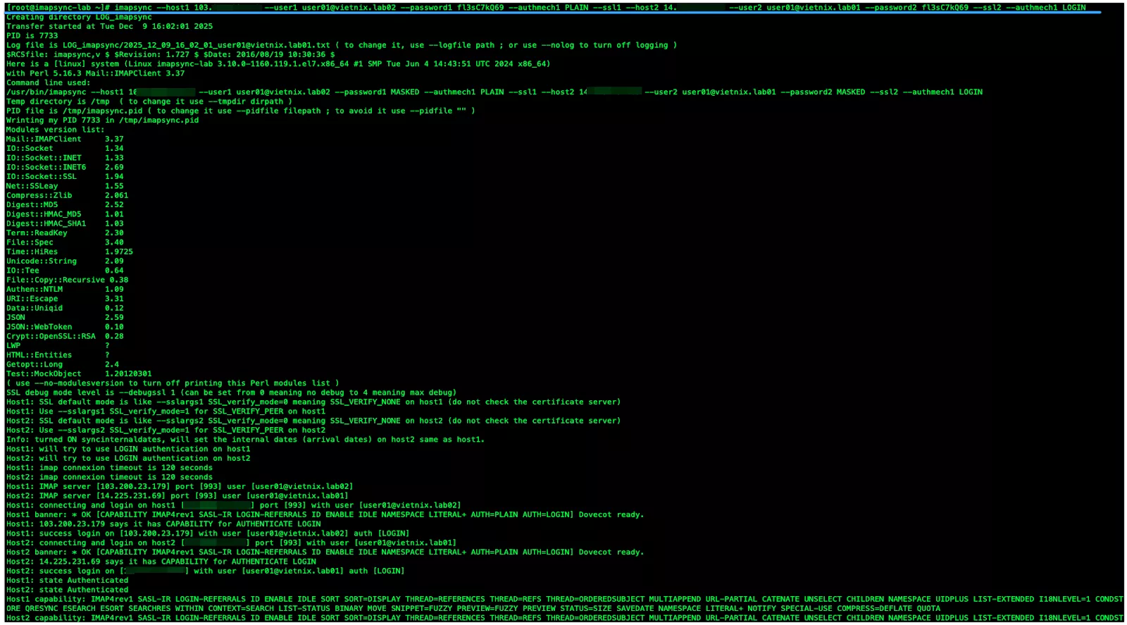 Quá trình chuyển mail đang diễn ra trên Terminal