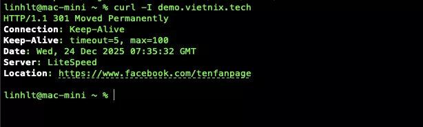Trình duyệt chuyển hướng thành công sang URL đích