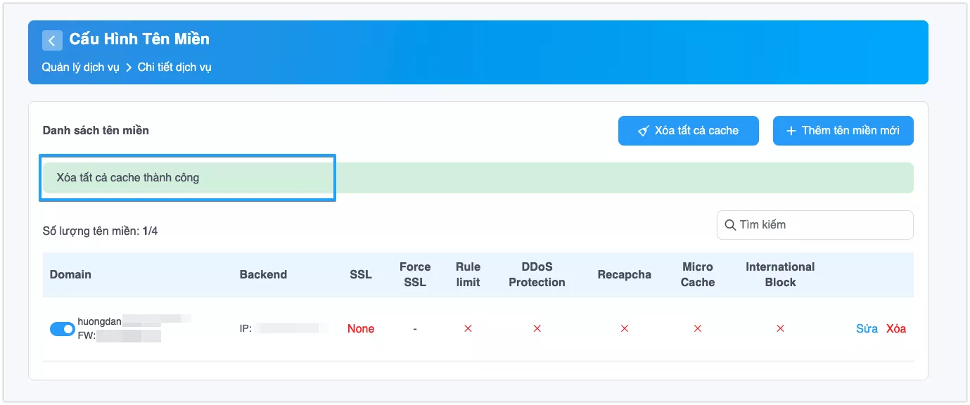 Xóa cache thành công  