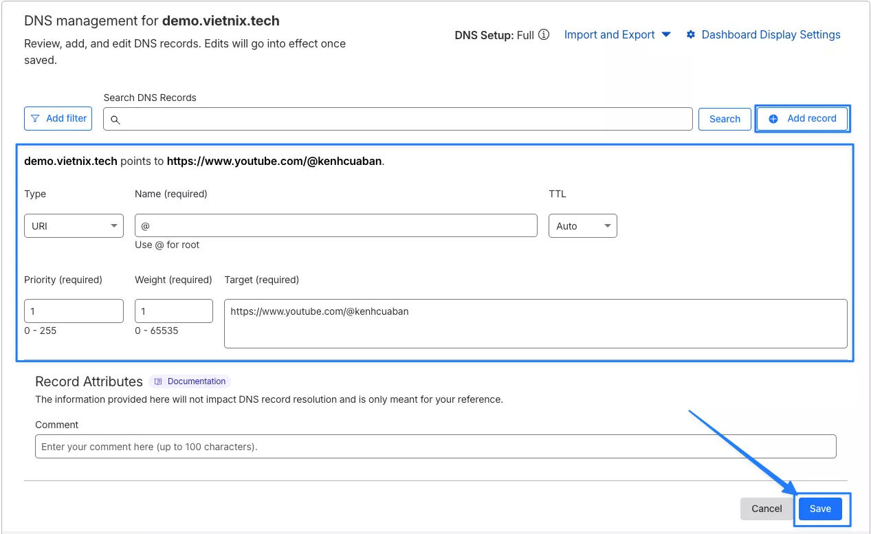Cấu hình bản ghi URI để chuyển hướng
