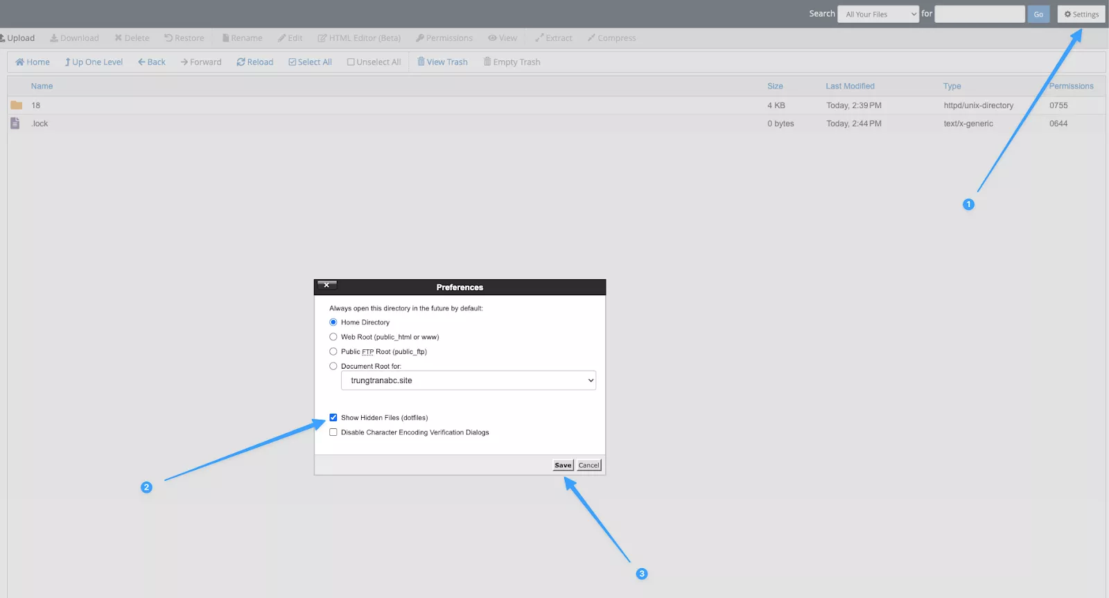 Bật Show Hidden Files (dotfiles) 