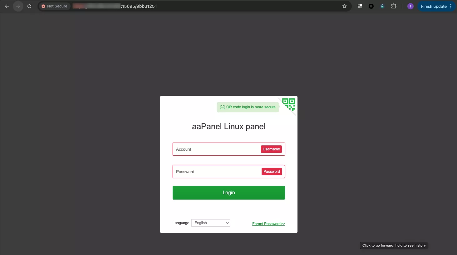 Đăng nhập aaPanel 