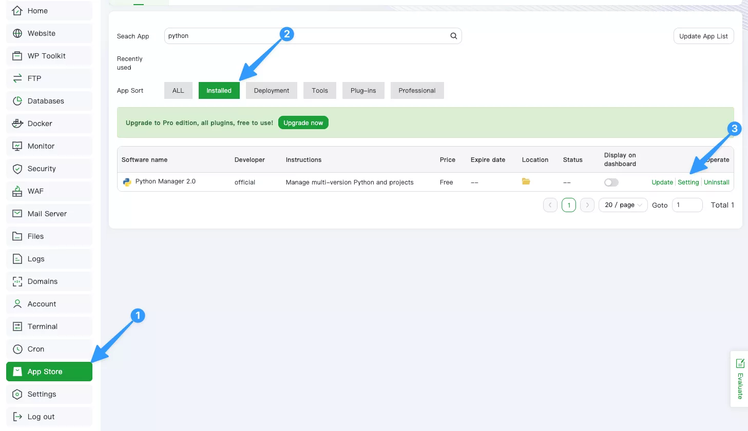 Truy cập plugin Python Manager 